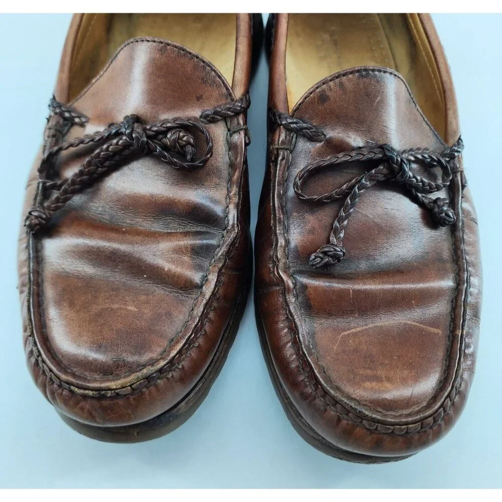 Stubbs and Wootton Palm Beach Brown Leather Boat Shoes Mens Size 10.5 D USA Made